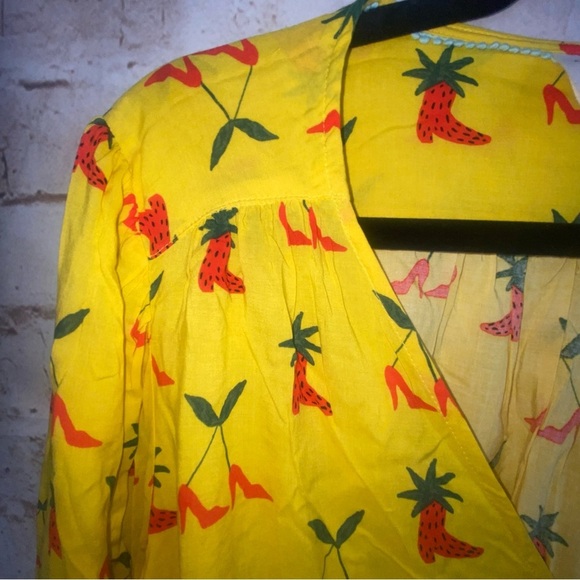Anthropologie Kendra Dandy Dreamers Yellow Red Western Whimsy Blouse Size 10 - Picture 3 of 7